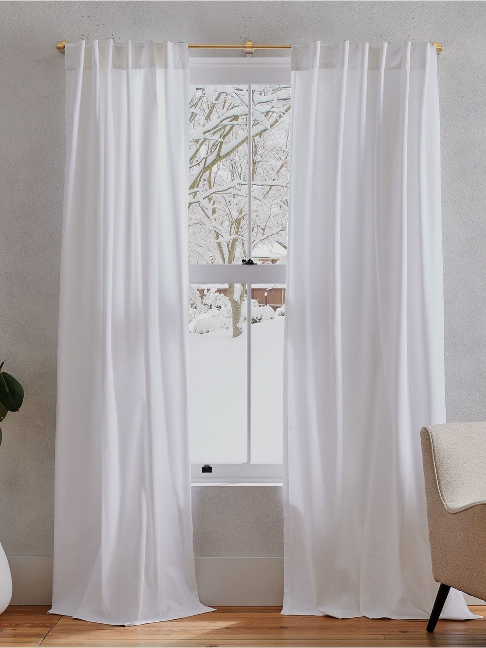 West Elm White Cotton Canvas Curtain (Set of 2 Panels)